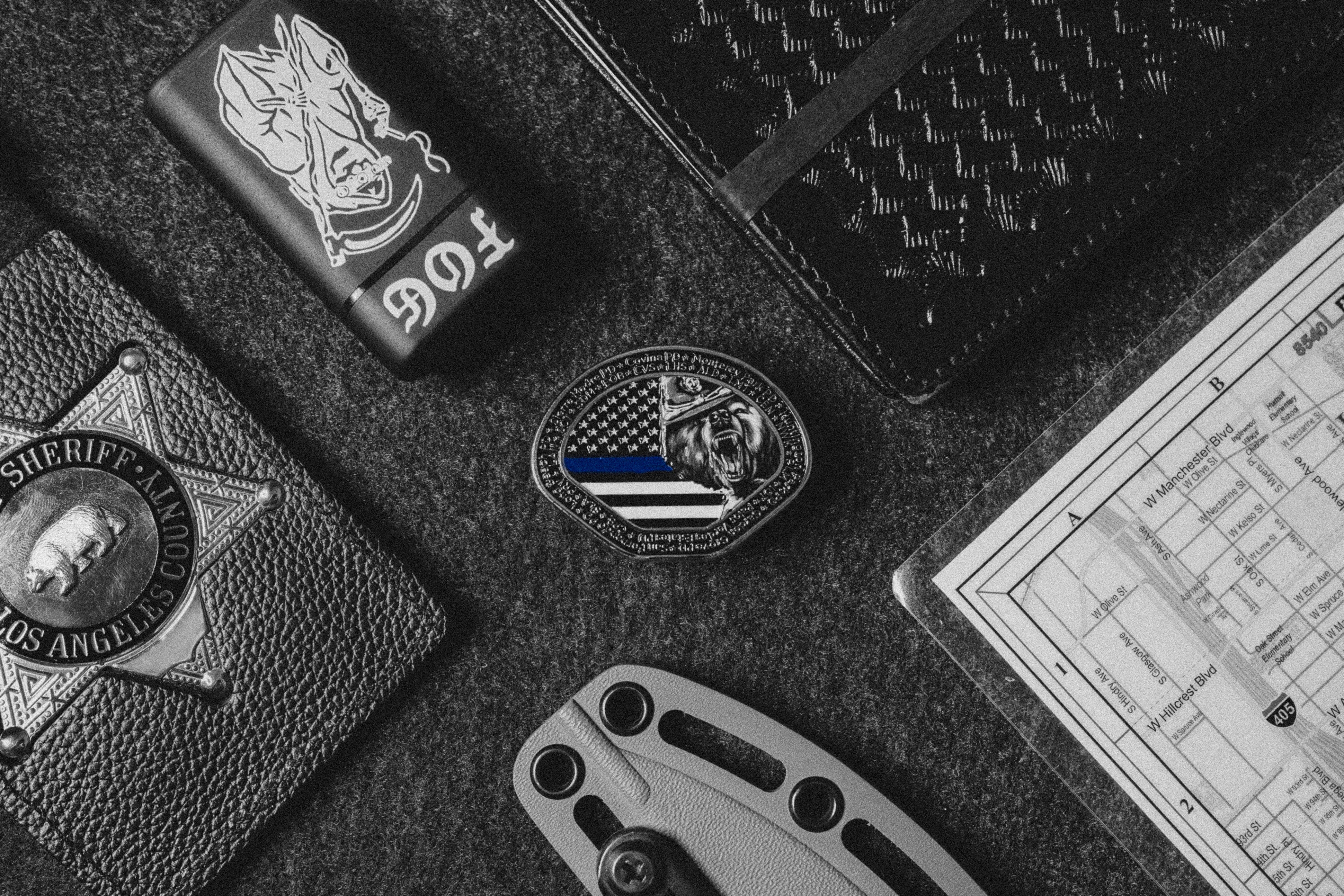 Custom Police Challenge Coin in a layout of gear