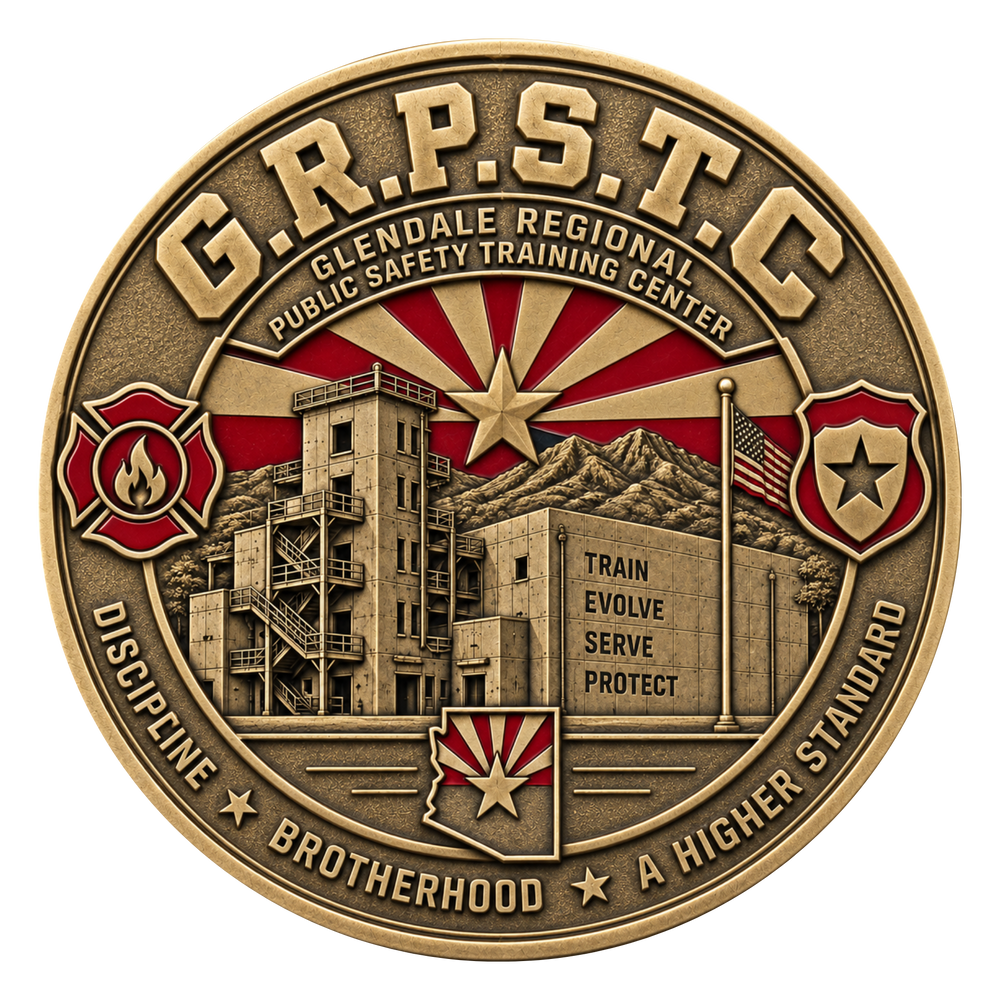 A circular bronze-toned challenge coin or medallion for the G.R.